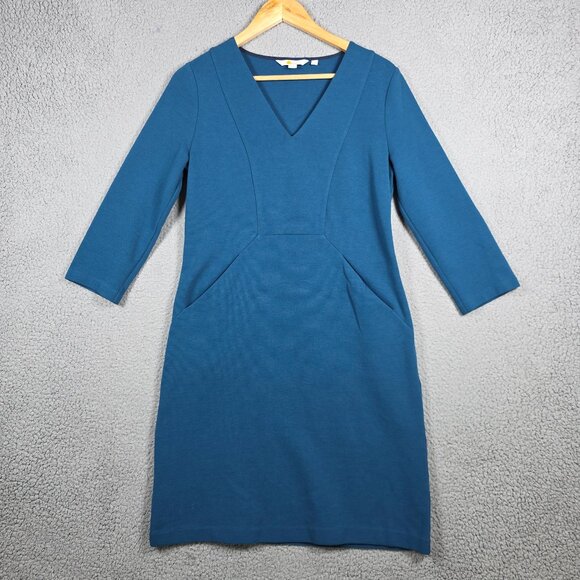 Boden Dress Size 8 Shift Ponte Ottoman Shift Pockets V Neck Old Money Chic Quiet - Picture 1 of 14